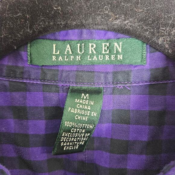 Lauren Ralph Lauren Purple and Black Gingham Checked Button Up Gold Crested M - Picture 4 of 7